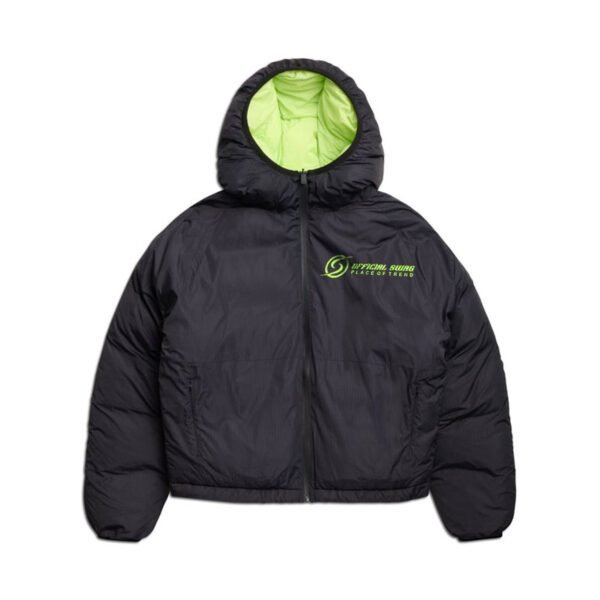 Custom reversible puffer jacket black and neon color